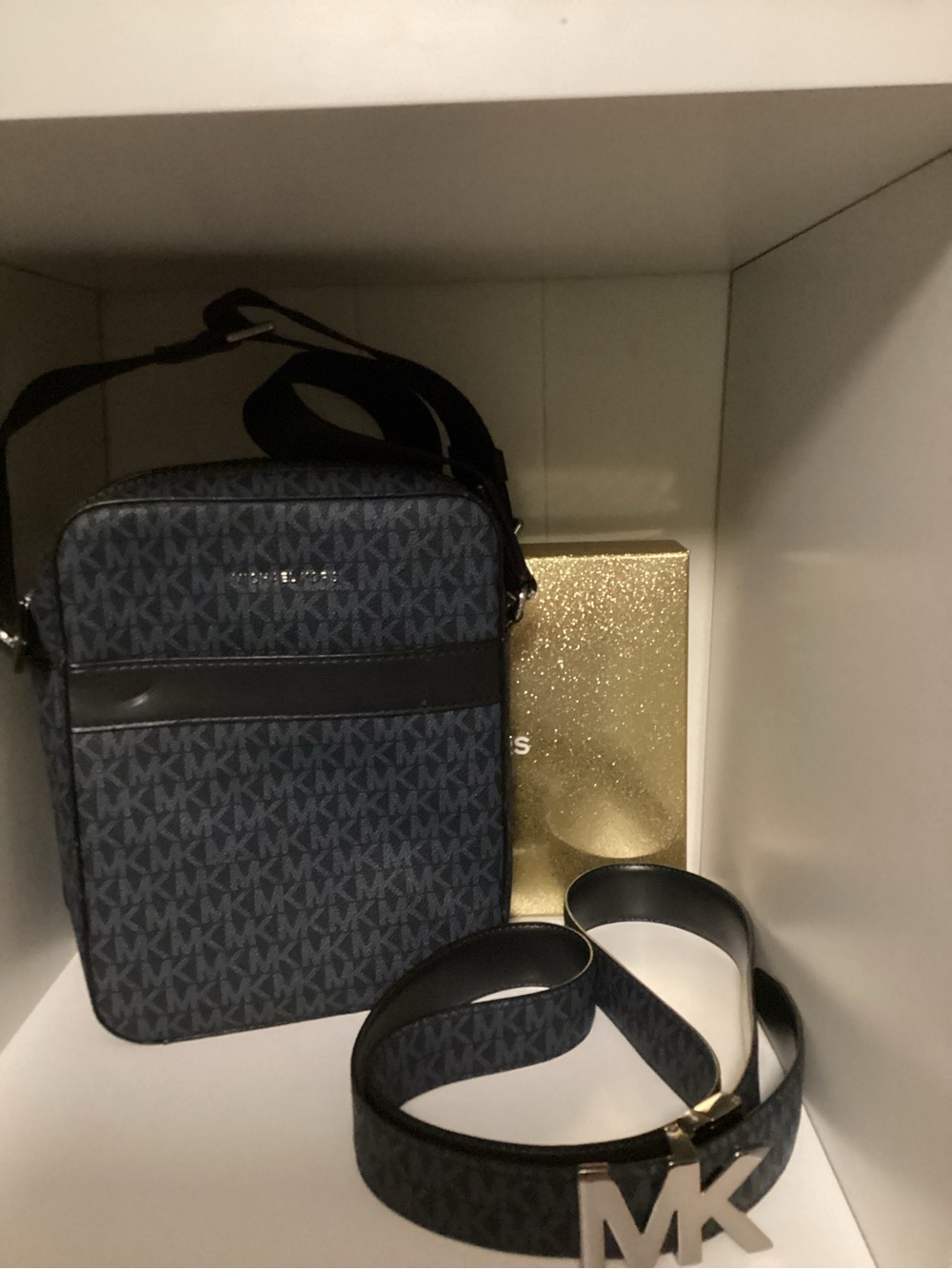 Michael Kors Men’s Navy MK Monogram Belt Bag with MK Beltw/Buckle